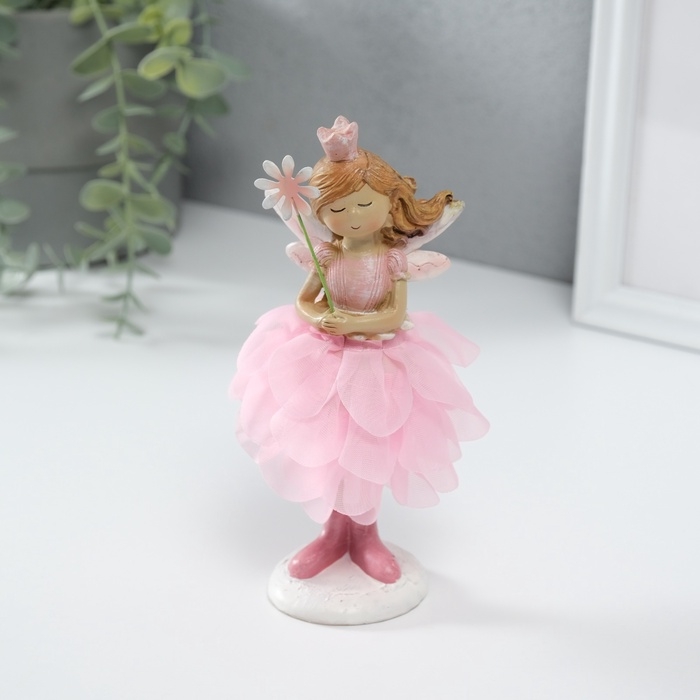 Сувенир полистоун  Сувенир полистоун "Девочка фея в розовом цветочном платье с палочкой" 9х9х17 см