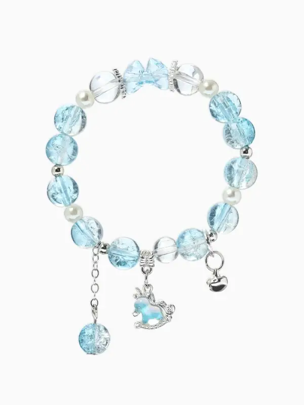 Браслет с подвесками &laquo;Сахарный. лошадка&raquo;, d=6 см, шар №10/8, белый, голубой в серебре