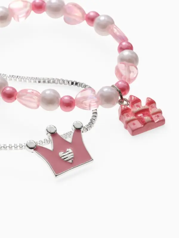 Набор детский &laquo;Выбражулька. Корона&raquo;, 2 предмета: кулон, браслет, замок, белый, розовый