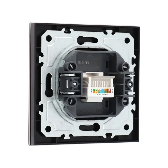 Розетка компьютерная TOT Matte Glass, стекло, скрытая, одноместная, чёрная