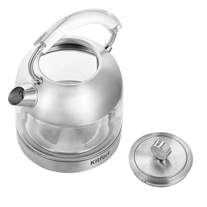 Чайник электрический Kitfort КТ-6630, стекло, 1.7 л, 2200 Вт, серебристый Чайник электрический Kitfort КТ-6630, стекло, 1.7 л, 2200 Вт, серебристый