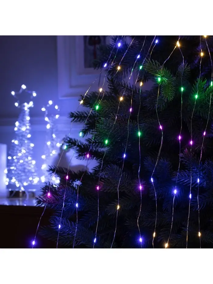 Гирлянда &laquo;Конский хвост&raquo; 10 нитей по 1.5 м, IP20, серебристая нить, 150 LED, свечение мульти, 12 В