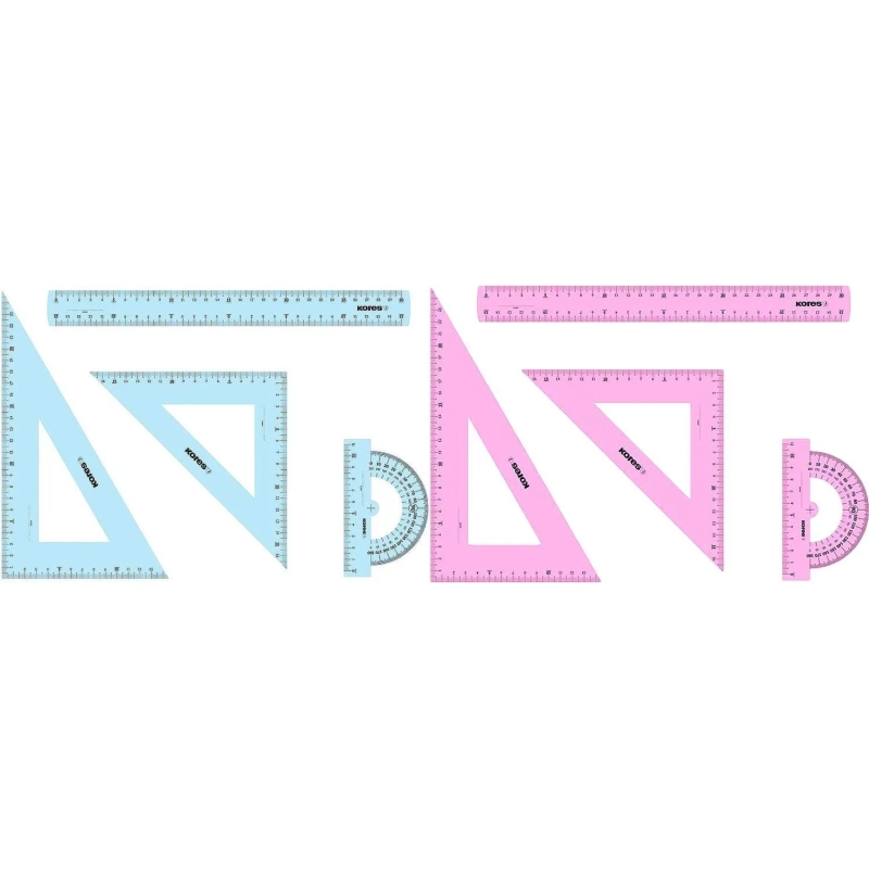 Набор черт. принад. Kores: лин.30см, два треуг 60и45 град-21см, трансп 12см