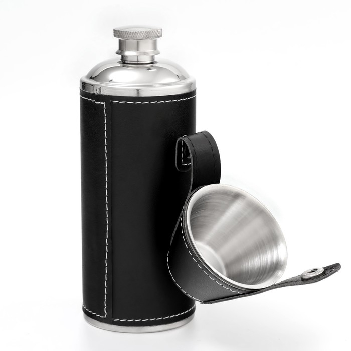 Фляжка для алкоголя и воды  Фляжка для алкоголя и воды "Герб России", нержавеющая сталь, 240 мл, 2 стопки по 30 мл