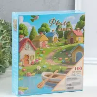 Фотоальбом на 100 фото 13х18 см "Вязаные домики у реки" в коробке 5х18х20,5 см