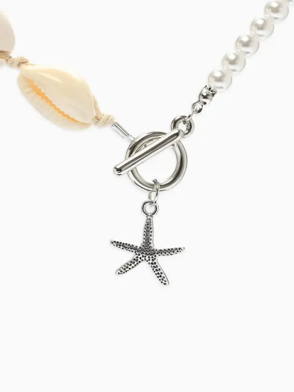 Чокер &laquo;Морская звезда&raquo;, белый в серебре, 42 см