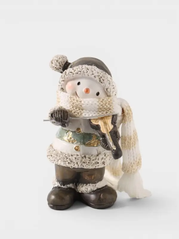 Фигурка новогодняя &laquo;Снеговик - скрипач&raquo;, полистоун, серый, 6.8&times;5.1&times;9.8 см