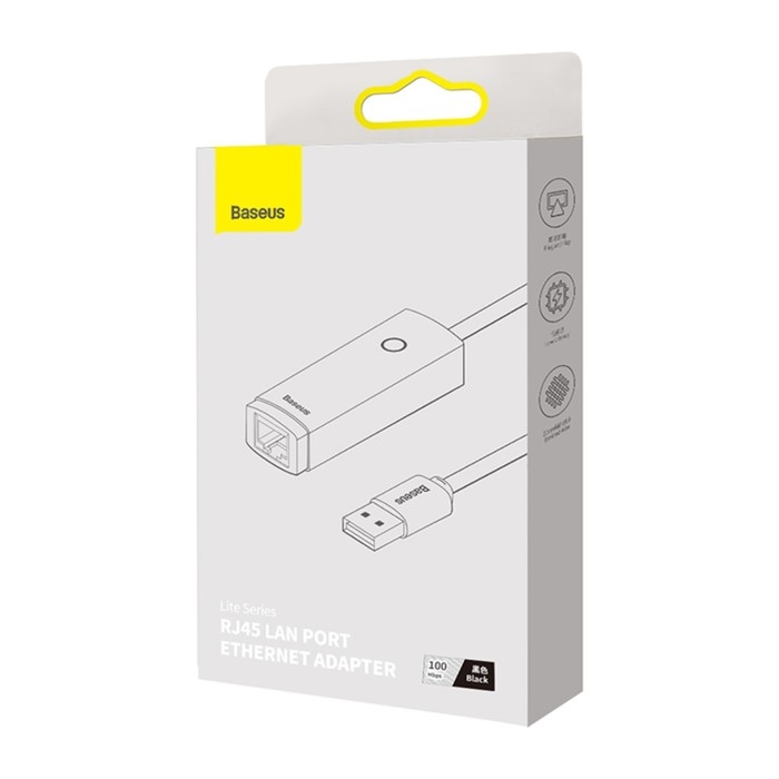 Адаптер Baseus Lite Series Ethernet Adapter, USB A- RJ45 (100Mbps), черный Адаптер Baseus Lite Series Ethernet Adapter, USB A- RJ45 (100Mbps), черный