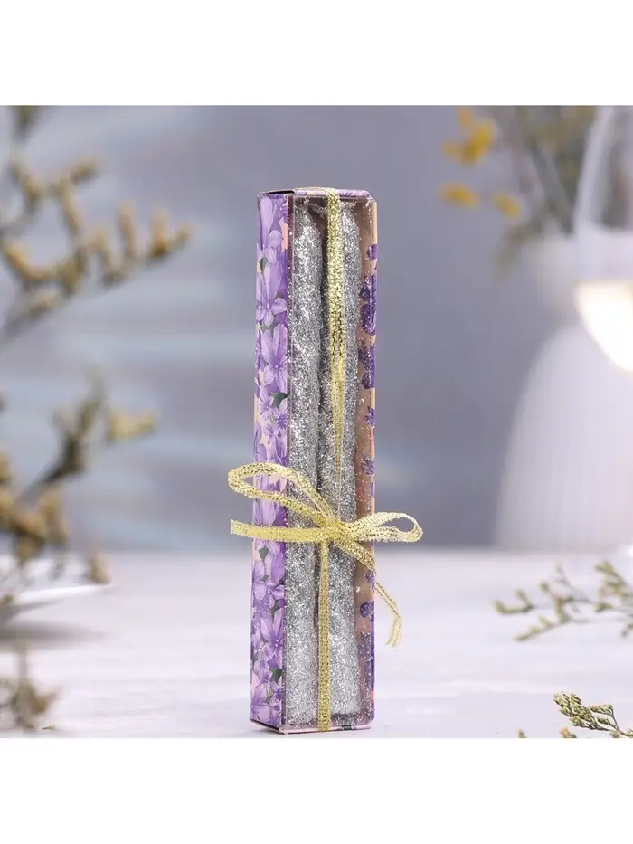 Набор свечей витых, 1.5&times;15 см, 2 шт., блестки, серебро