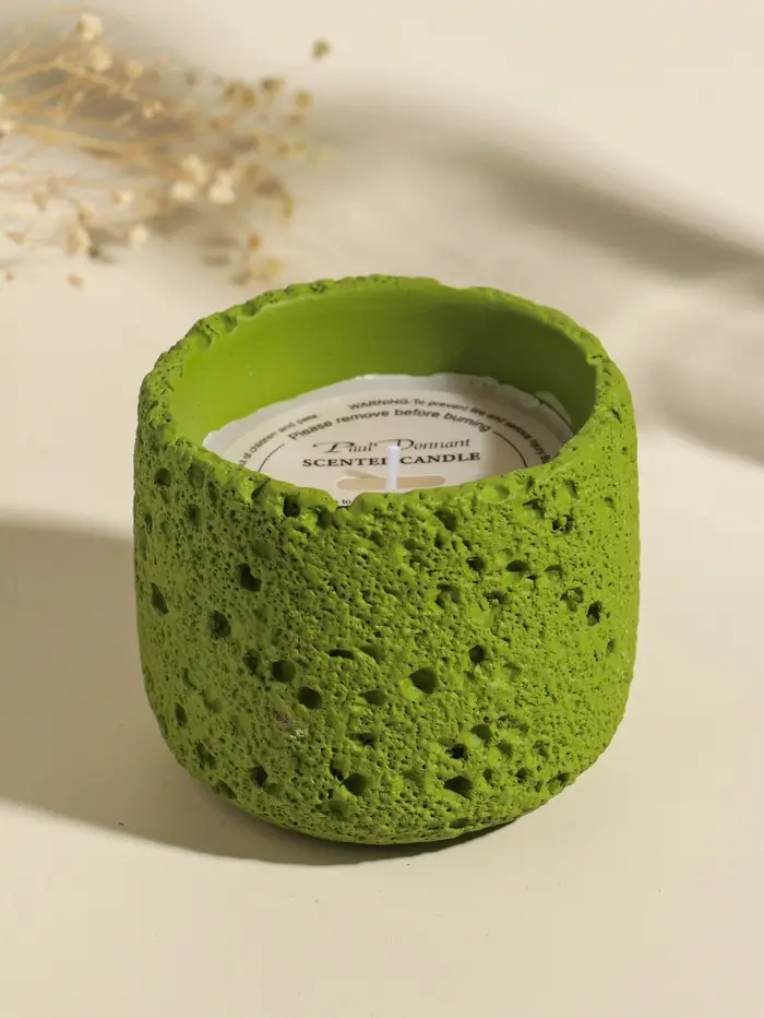 Свеча в вулканическом подсвечнике "Лава" зелёная 8,5х8,5х7,5 см