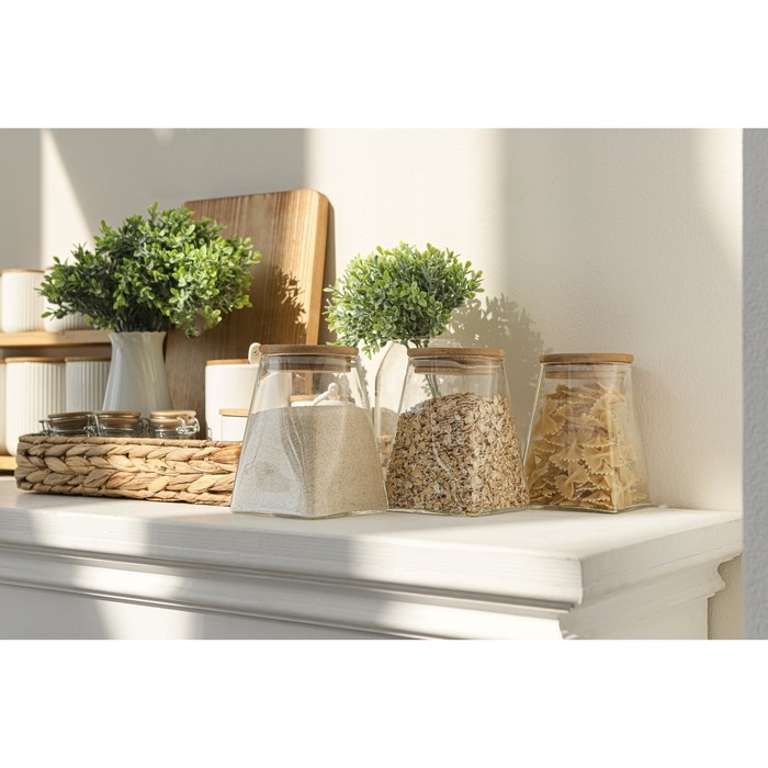 Банка стеклянная для хранения сыпучих продуктов BellaTenero &laquo;Эко&raquo;, 650 мл, 10&times;12,5 см, с бамбуковой крышкой