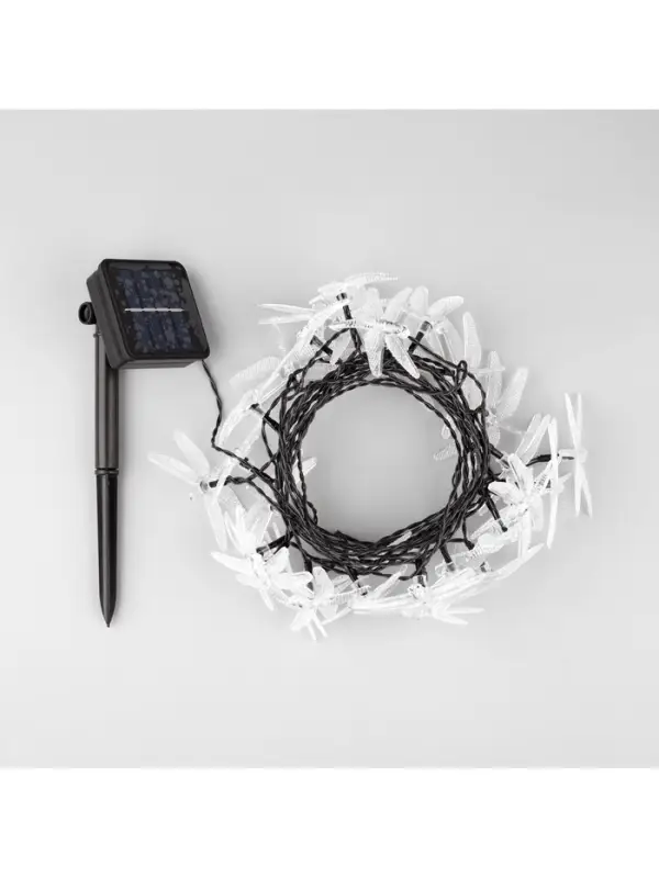 Гирлянда &laquo;Нить&raquo;, 4.5 м, уличная, с насадками &laquo;Стрекоза&raquo;, IP44, 30 LED, 2 режима, солнечная батарея, тёмная нить, свечение тёплое белое