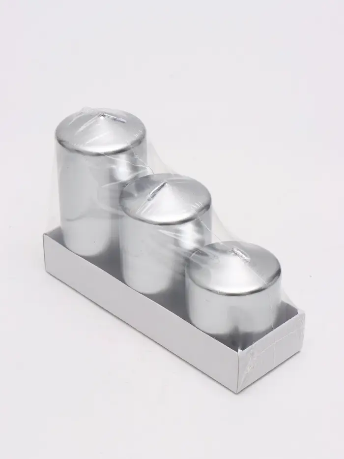 Свеча столбик 6&times;7.5, 10, 12.5 см, набор 3 шт., серебро