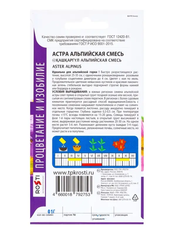Семена цветов Астра Альпийская смесь Агроуспех 0,1г (350)