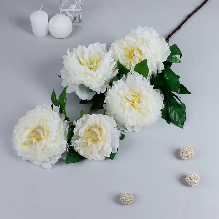 Цветы искусственные &laquo;Пион кустовой&raquo;, 5 бутонов, 15&times;110 см, белые