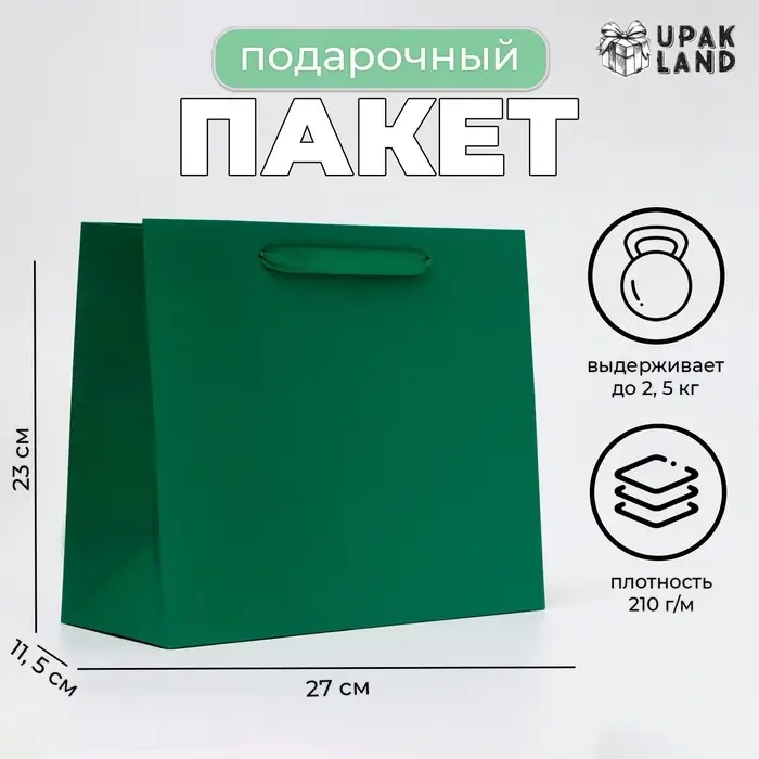 Пакет подарочный ламинированный горизонтальный &laquo;Изумрудный&raquo;, ML 27&times;23&times;11.5 см