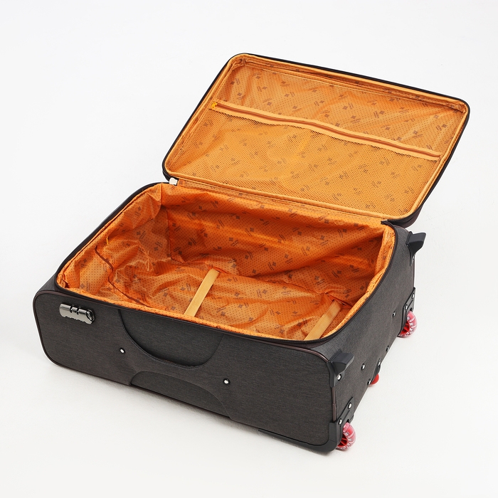 Чемодан большой 95 л (L), отдел на молнии, с расширением, кодовый замок, 3 колеса, 2 наружных кармана, цвет коричневый Чемодан большой 95 л (L), отдел на молнии, с расширением, кодовый замок, 3 колеса, 2 наружных кармана, цвет коричневый