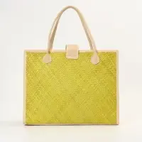 Сумка плетёная на застёжке из пандана, 41&times;16&times;50 см, жёлто-белая