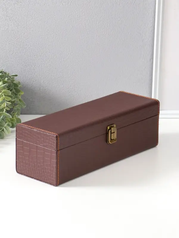 Шкатулка дерево, кожзам под бутылку "Кожа питона" коричневая 4 предмета 35х11х12 см