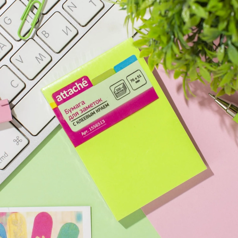 Стикеры Attache с клеев. краем 76х51, неон, зеленый 100л