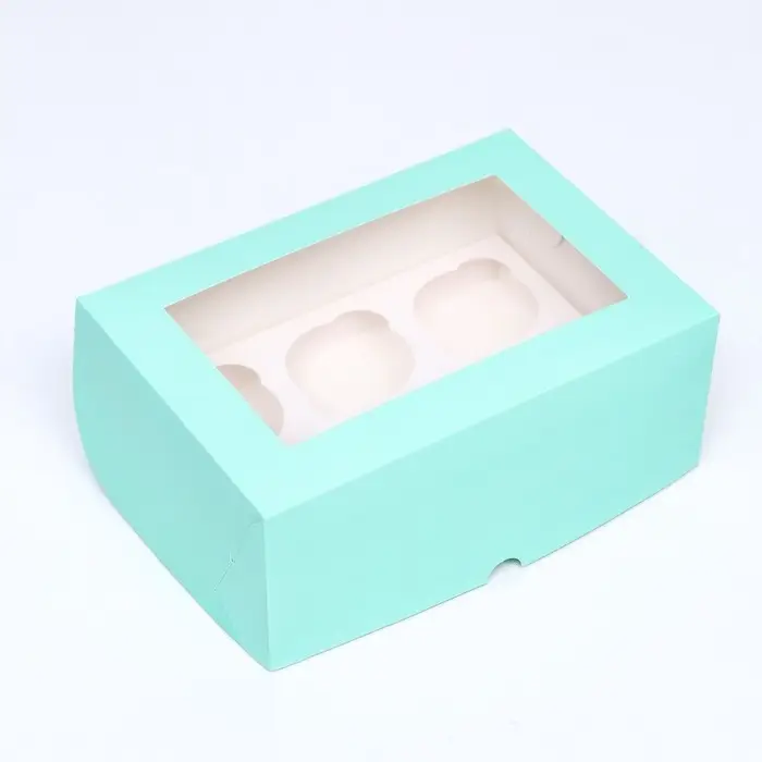 Упаковка на 6 капкейков с окном, зелёная, 25×17×10 см Упаковка на 6 капкейков с окном, зелёная, 25×17×10 см