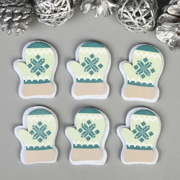 Декор для творчества дерево, войлок Декор для творчества дерево, войлок "Варежки" набор 6 шт 4х3,2 см