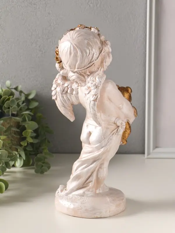 Фигура полистоун "Ангел с медвежонком" 30х14х12