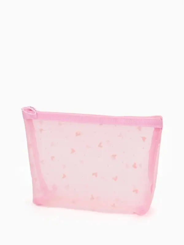 Косметичка дор Сердца, сетка 17*6,5*13,5, отд на молнии, розовый Косметичка дор Сердца, сетка 17*6,5*13,5, отд на молнии, розовый