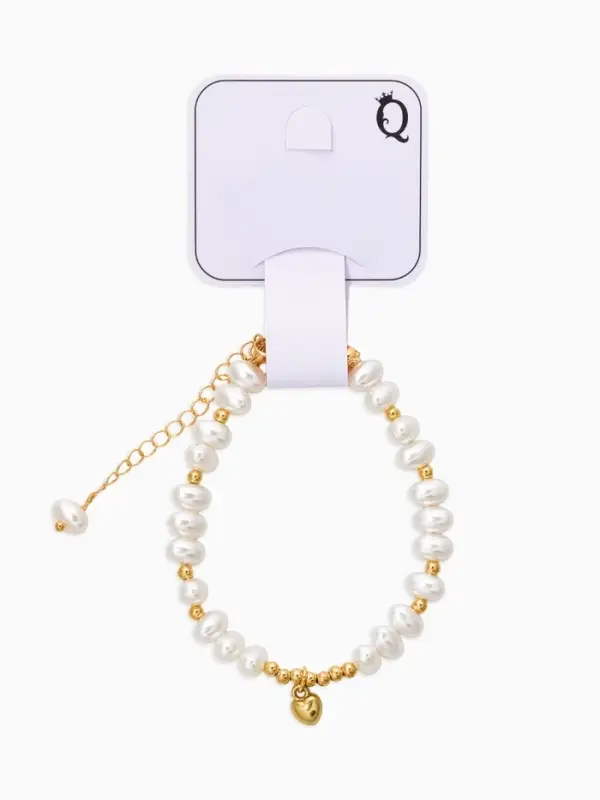 Браслет жемчуг "Рисинкис сердцем" , цвет белый в золоте