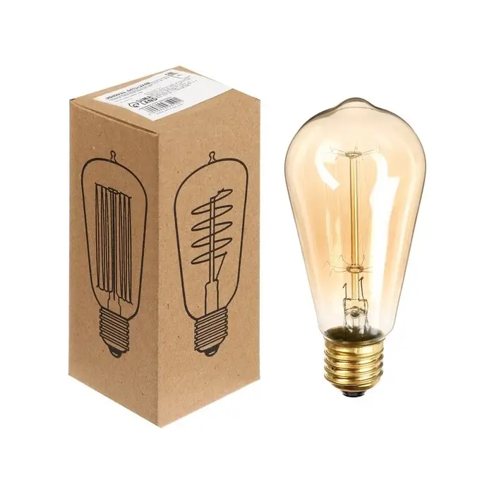 Лампа накаливания винтажная "Ретро", ST58, 60 Вт, Е27, 230 В, 140х58 мм, теплый белый