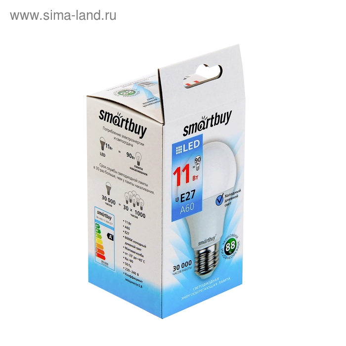 Лампа cветодиодная Smartbuy, E27, A60, 11 Вт, 6000 К, холодный белый свет Лампа cветодиодная Smartbuy, E27, A60, 11 Вт, 6000 К, холодный белый свет