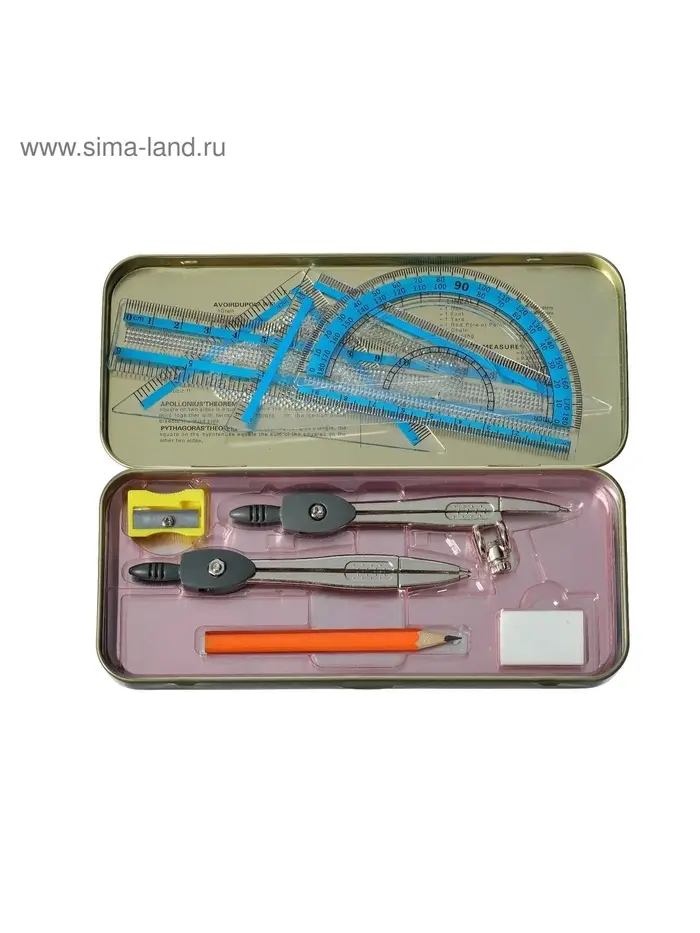 Набор чертежный Calligrata, 9 предметов, в металлическом пенале