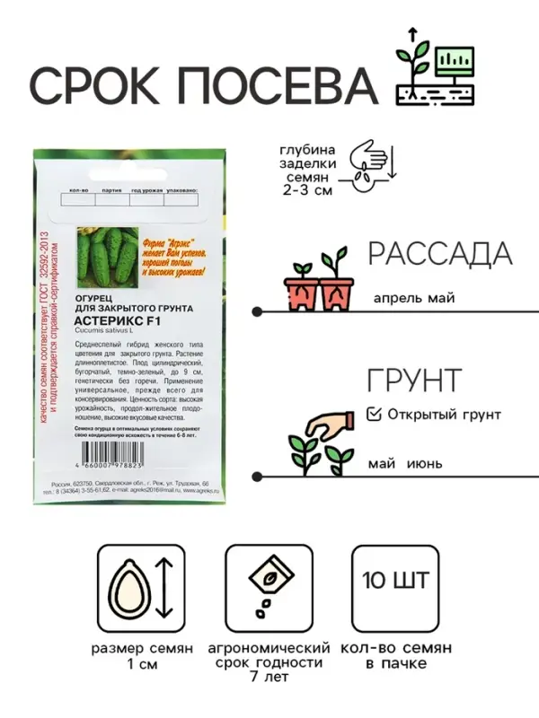 Семена Огурец  Семена Огурец "Астерикс", 10 шт