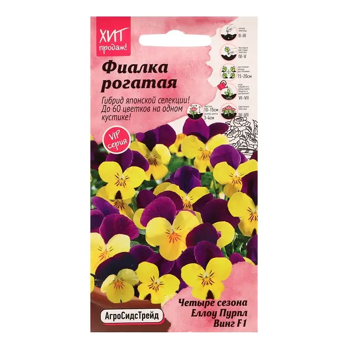 Семена Цветов Фиалка Семена Цветов Фиалка "Еллоу Пурпл Винг", 5 шт