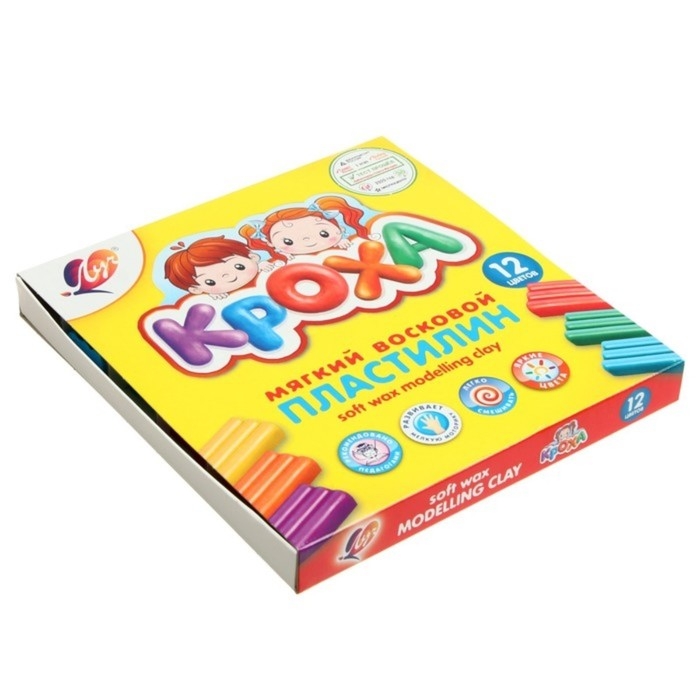 Пластилин мягкий (восковой), 12 цветов, 180 г,  Пластилин мягкий (восковой), 12 цветов, 180 г, "Кроха", со стеком