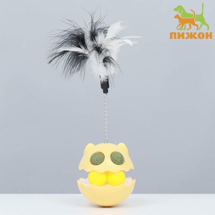 Игрушка-неваляшка с кошачьей мятой и пером, 9,5 см, жёлтая Игрушка-неваляшка с кошачьей мятой и пером, 9,5 см, жёлтая