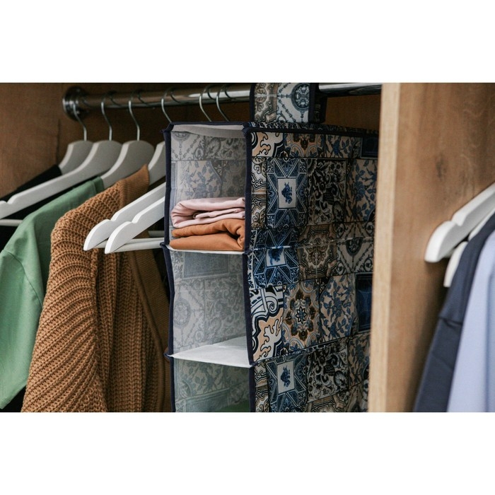 Кофр подвесной Доляна «Мозаика», 5 отделений, 30×15×70 см, цвет синий Кофр подвесной Доляна «Мозаика», 5 отделений, 30×15×70 см, цвет синий