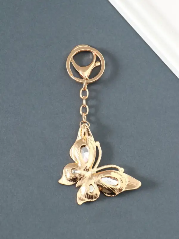 Брелок металл, стразы на карабине "Бабочка" прозрачный 4,7х6,4х0,8 см