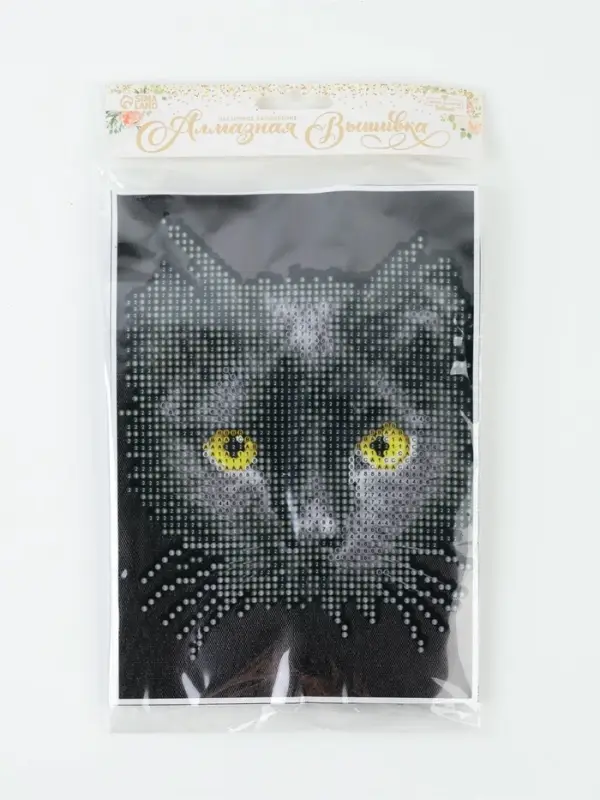 Алмазная мозаика с частичным заполнением на холсте &laquo;Чёрный кот&raquo;, 15&times;21 см