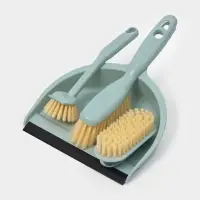 Щётки для уборки Доляна, 4 предмета: совок, 3 щётки, 30&times;21&times;12 см, голубые