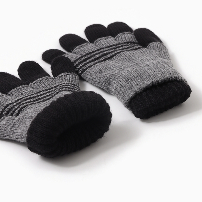 Перчатки детские двойные, чёрный/серый, размер 17
