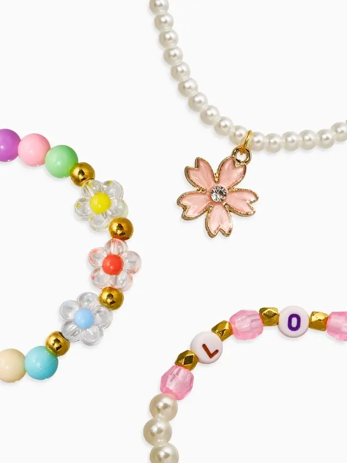 Браслет детский «Выбражулька», 3 шт. набор, цветок, бусины, цветной