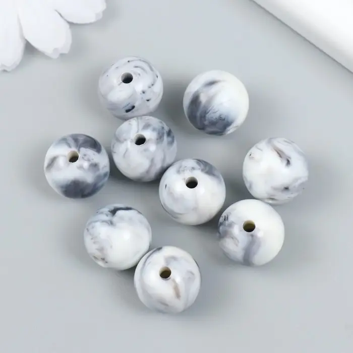 Бусины пластик "Разводы краски. Серые" набор 20 гр d=1,6 см