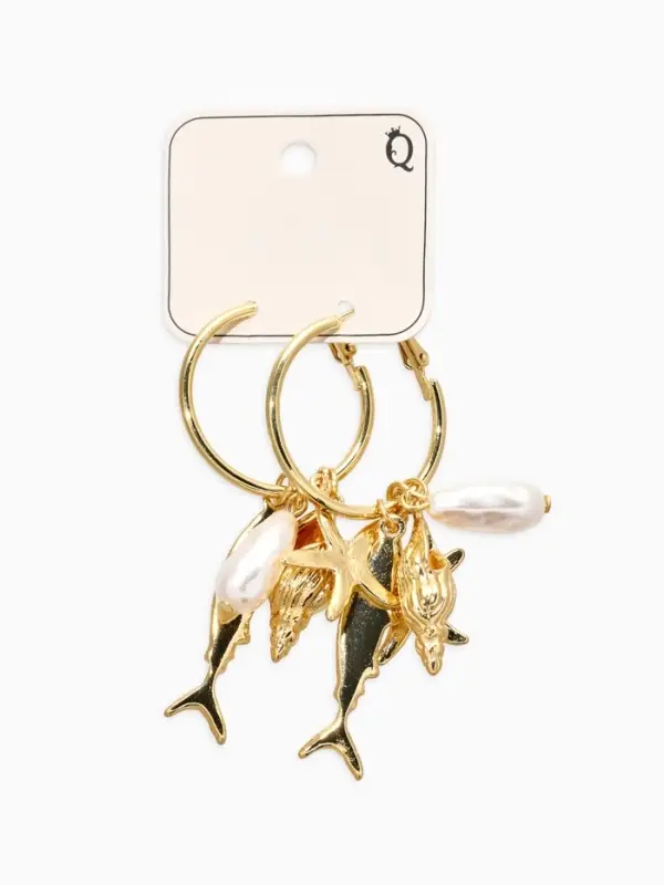 Серьги "Морской мир", с подвесками, цвет белый в золоте