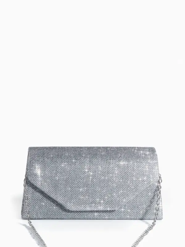 Сумка-клатч на магните, длинная цепь, цвет серебристый
