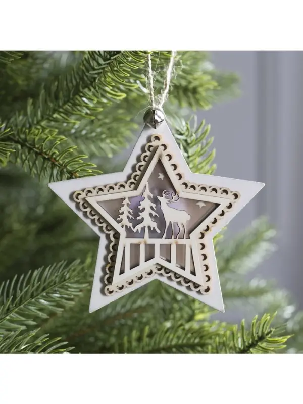 Ёлочная игрушка &laquo;Звезда с оленем&raquo;, 10&times;10&times;2 см, 4 LED, от батареек, свечение тёплое белое