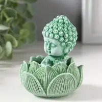 Сувенир полистоун "Лотос и маленький Будда" зелёный 7,5х7,5х9,5 см