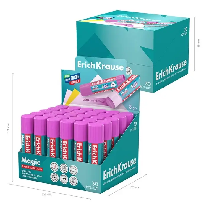Клей-карандаш, ErichKrause Magic, PVP, с цветным индикатором, 8 г
