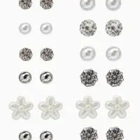 Серьги пусеты One year, 12 пар, строгий стиль, миксы