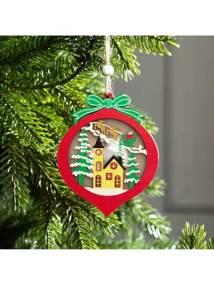 Ёлочная игрушка &laquo;Новогодний шар&raquo;, 10&times;10&times;1 см, 3 LED, от батареек, свечение тёплое белое